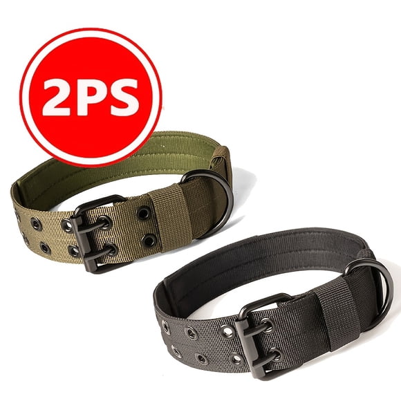 2-Pack Tactical Nylon Dog Collar with Lift Handle - Thickened Outdoor Training Collar for Large Dogs, Durable Neck Collar with Metal Buckle, Army Green & Black
