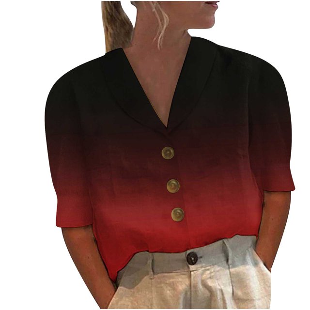 Birdeem Women Mid-Sleeve Casual V-Neck Solid Color Loose Button Shirt Blouse Tops
