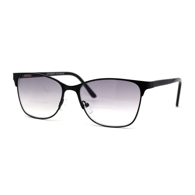 Mens 90s Fashion Metal Rim Rectangle Bifocal Light Sunglasses Reader Black +2.0