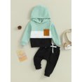 thumbnail image 2 of Faithtur Toddler Boy Autumn Clothes Contrast Color Patchwork Long Sleeve Hoodies Solid Color Pants 2Pcs Outfit, 2 of 9
