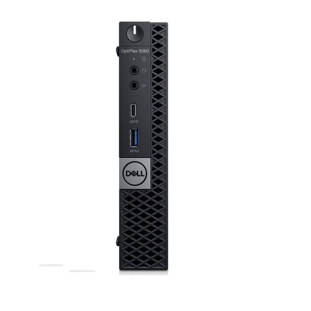 Ordinateur de Bureau compact Noir Dell OptiPLex 5060 Intel i7-8700T Remis à Neuf, Tour pour PC avec Bouton d'Alimentation avant, Prises audio, ports USB-C et USB 3.0, et logo Dell sur grille Ventilée, Conçu pour une Utilisation de Bureau Peu Encombrante et Adapté au Montage de Médias Légers.