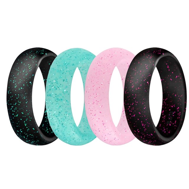4pcs Woman's Glitter Silicone Rings Silicone Finger Rings (Assorted Color)
