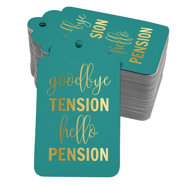 Inkdotpot Pack Of 50 Real Gold Foil Paper Tags Good Bye Tension Hello Pension Retirement Favor Hang Tags