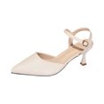 thumbnail image 2 of Heel Sandals for Women Kitten Heel Pointy Toe Adjustable Ankle Strap Leather Solid Color Pumps Beige, 2 of 9