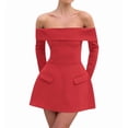thumbnail image 2 of Robe Mini pour Femmes à Épaules Dénudées à Manches Longues Robe Trapèze Courte Robes Formelles Tenue de Fête Boîte de Nuit Rouge m, 2 of 7