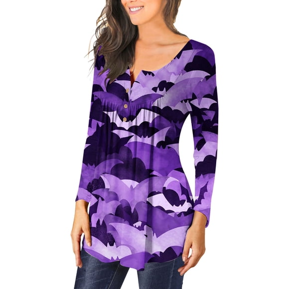 Sexy Halloween Costumes for Women V-neck Open Button Pullover Halloween Printed Long Sleeved Casual Blouse Tank Tops for Women 2023 on Clearance