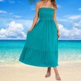 thumbnail image 1 of Gspmoly Robes pour Femmes Grande Taille, Robe d'Été pour Femmes Sans Bretelles Smockée Évasée en Ligne A Mode Bohème Plage Robe de Fête Longue Maxi avec Poches Robes de Cocktail Aubaines, 1 of 7