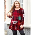 thumbnail image 1 of LARACE T-Shirt de Noël pour Femme Grande Taille à Rayures Boho à Manches Longues Tunique Col Rond Blouse en Tricot Flower46 4X, 1 of 5