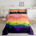 thumbnail image 2 of Erosebridal Rainbow Wave Stripe Bedding Full Comforter Set, Jungle Tree Silhouette Down Comforter, Reversible 3pcs, 2 of 7