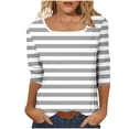 thumbnail image 3 of breaise Chemises à Manches 3/4 pour Femmes, Automne, Rayées, Col Ras du Cou, Hauts Habillés Décontractés, Amples, Blouses de Travail Trois Quarts, Gris, P, 3 of 7