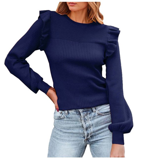 MESSUEN Chandail à Col Rond pour Femmes Hauts à Volants pour Femmes Chandails à Enfiler Femmes Chemises Femmes Décontractées Chandails Femmes Chemises pour Femmes Été Camisoles Bleu Foncé S