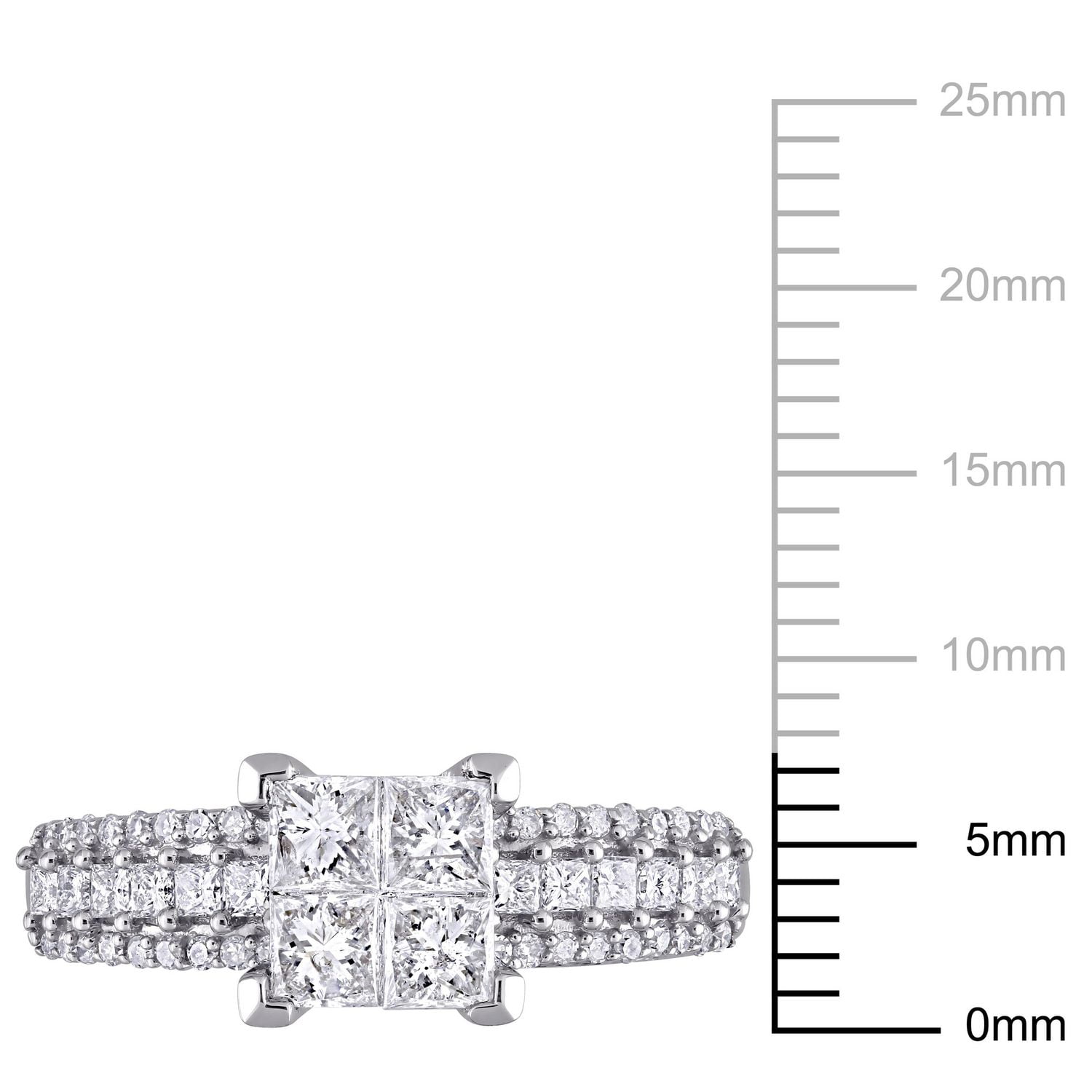 Miabella Bague de fiançailles a centre quad de coupe princesse en or blanc 10K avec diamant de 1 carat P.T.