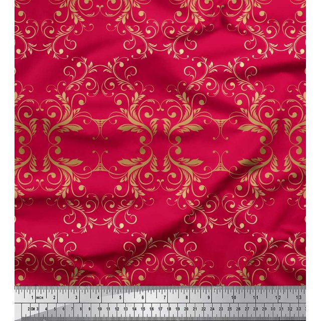Soimoi Modal Satin Fabric Filigree Damask Print Sewing Fabric Yard 42 Inch Wide