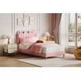 thumbnail image 1 of BeesClover Velvet Platform Bed with Storage Headboard and Bookcase, Upholstered Bed Frame for Kids and Girls, Quiet Design with Strong Wood Slats and Metal Legs, Easy Assembly, 1 of 6