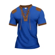 LUOGENLI T-shirts Homme pour Hommes T-Shirt Homme Mai Khaki Ho Manches Courtes Tie Collier Hommes Tshirt Homme Top Hommes T Shirt Homme T-shirt homme T-Tshirt Graphique Tees Easter Blue M