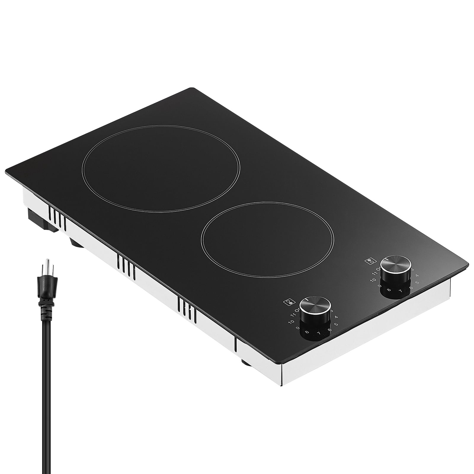 KFFKFF Electric Range, 12" Dual Burner Inset Electric Hob, 1800W Smooth Ceramic Surface, Glass Panel, Dial Controls, 11 Temperature Settings, 120V, Catering to Various Culinary Needs