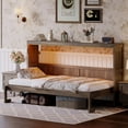 thumbnail image 2 of Euroco Wood Twin Size Murphy Bed with Storage Cabinets and LED Light, Brwon, 2 of 17