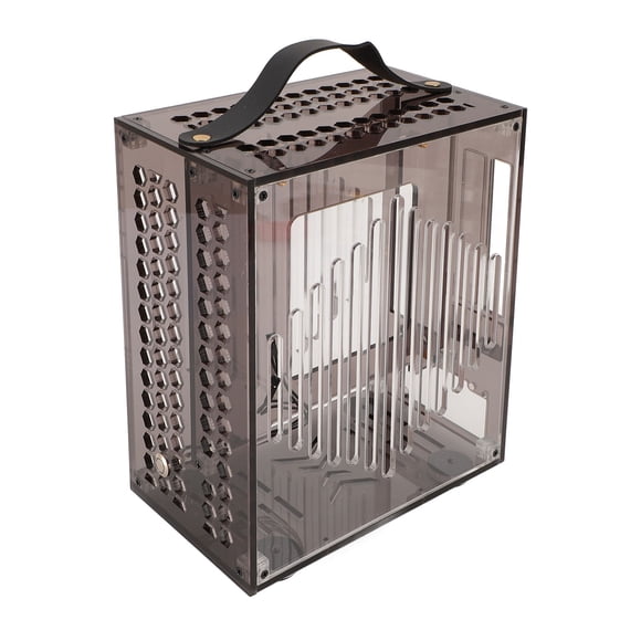 Mini ITX Computer Case with Handle, Panoramic Transparent Arcylic PC Case, Hollow 360 Degree Open Hollow Airflow, DIY Desktop Computer Chassis for Gaming Workstation