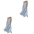 thumbnail image 1 of pitrice Femmes Été Coton Lin Robe Sans Manches Col Rond Boho Vintage Style Plage Couleur Unie en Vrac Kaftan Porter Tous les Jours Bleu Ciel / XXL 2Set, 1 of 6