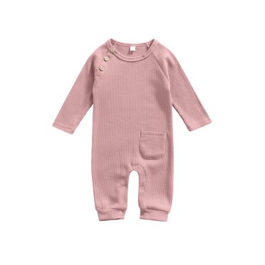 Xingqing Nouveau-Né Nouveau-Né Baby Filles Garçons Romper Bouton Poche à Manches Longues Vêtements Décontractés Autumn Jumpsuit