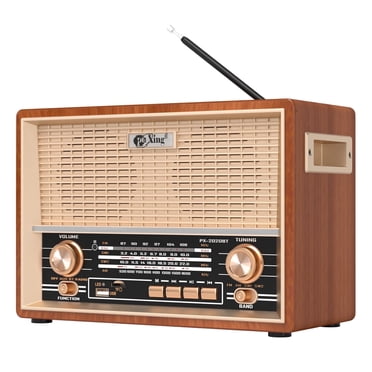 Vintage Wooden Radio, AM/FM/SW1/SW2 4-Band Retro Bluetooth Speaker, with USB/SD/AUX Playback, AC/DC/Battery Powered for Home Outdoor Office