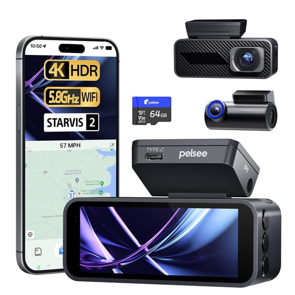 Pelsee P1 Pro Dash Cam Front and Rear, STARVIS 2 Sensor, 4K Dual Dash Camera for Cars with Full-Color Night Vision, HDR WDR, ADAS, GPS, WiFi & Voice C