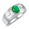 thumbnail image 3 of RYLOS Men's Rings Sterling Silver Classic 8X6MM Oval Gemstone &  Diamond Ring Emerald May Birthstone Rings For Man Silver Rings Size 11, 3 of 7