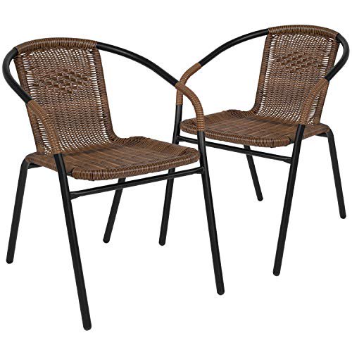 Flash Furniture Lot de 2 Chaises Empilables de Restaurant en Rotin Brun Moyen pour Intérieur-Extérieur