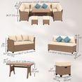 thumbnail image 3 of Outsunny 6 Pieces Patio Furniture Set, Outdoor Wicker Sofa Set, All Weather PE Rattan Conversation Furniture, with Strip Wood Grain Plastic Coffee Table & Cushions, Khaki, 3 of 10