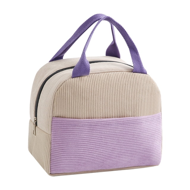 Vaidha Corduroy Insulation Bag Color Matching Thickened Water Proof Portable Lunch Bag Ice Pack Lunch Box Bag