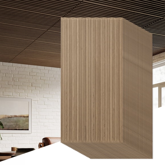 Costway 24-Pack PVC Slat Wall Panels, 3D Fluted Panels for Interior Wall Decoration Walnut
