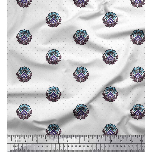 Soimoi Rayon Fabric Dot,Leaves & Floral Block Printed Fabric 1 Yard 56 Inch Wide
