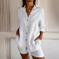 thumbnail image 5 of JDQJBZ Hauts d'Été pour Femmes, Chemisier pour Femmes Couleur Unie à Revers Boutonné Manches 3/4 Hauts pour Femmes Hauts Amples Décontractés pour Femmes, 5 of 5