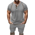 thumbnail image 1 of Birdeem Ensembles pour Hommes Chemise et Shorts Mode Décontractée Couleur Unie Blouses Courtes Col Rond Ensembles, 1 of 10
