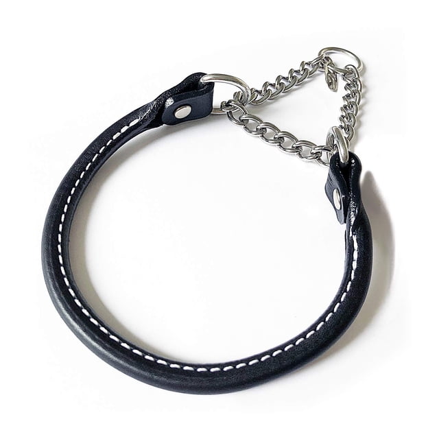 Auburn Leathercrafters Leather Martingale Dog Collar Rolled - 20 - Black
