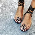 thumbnail image 2 of Open Toe Leopard Printed Sandals Summer Flat Shoes Women's Strappy Sandals, 2 of 2