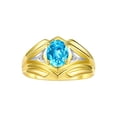 thumbnail image 1 of RYLOS Men's Rings Yellow Gold Plated Silver Rings Classic Designer Style 9X7MM Gemstone & Diamond Ring Blue Topaz December Birthstone Rings For Men Size 9, 1 of 7