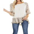 thumbnail image 1 of Blouse Femme à Manches 3/4, Unie, Ourlet Floral, Imprimé Léopard, Haut Ample, 1 of 6