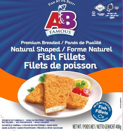 A&B Famous Filets de poisson de forme naturelle panés de qualité supérieure 454g Filets de poisson de forme naturelle panés de qualité supérieure