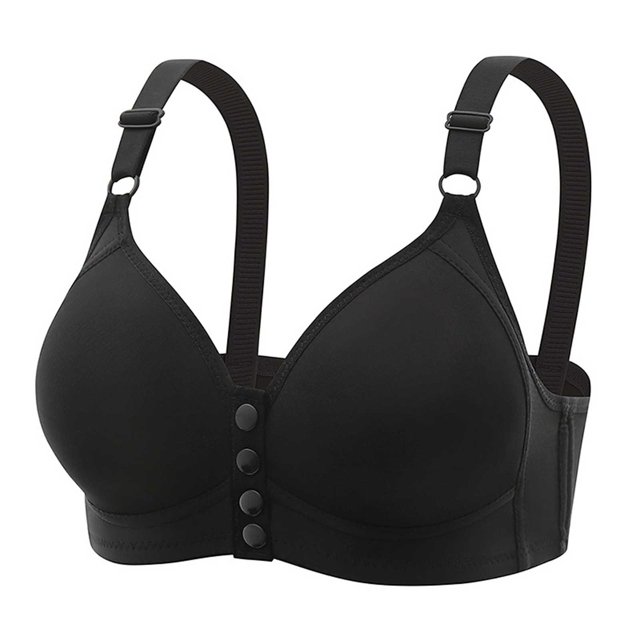 Women Plus Size Front Button Closure Bra Wireless Push Up Comfortable Everyday Bras for Senior Older Ladies Convenient Support