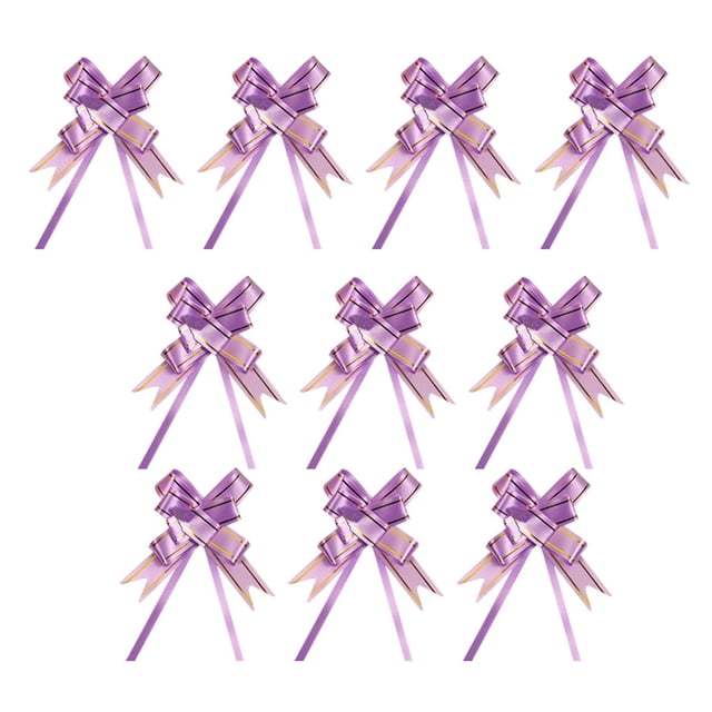 Unatoiry 10 Pieces Bow Pull Decor Festive Packing Lightweight Hand-Pulled Flower Wedding Birthday Christmas Holiday Accessory Gold Light Purple 1Set
