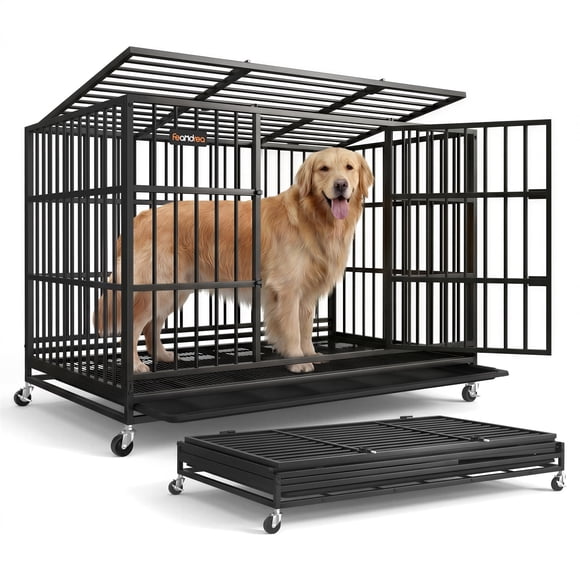 Feandrea Heavy-Duty Dog Crate, 5-Minute Quick Assembly, Lockable Wheels, Escape Proof Fixed Bottom, Removable Tray, Easy to Clean, Ink Black