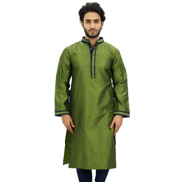 Atasi Men's Designer Long Kurta Green Casual Bollywood Ethnic Shirt-Large