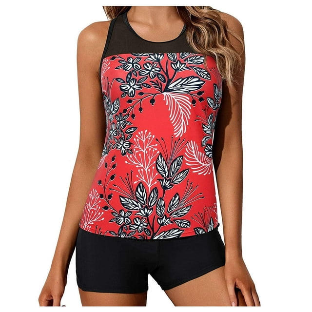 Maillot de Bain Tankini pour Femmes, Contrôle du Ventre, Haut avec Short, Deux Pièces