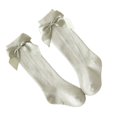 thumbnail image 2 of Little Girls Stockings  Plain Color/Patchwork Side Bow-Knot Midi Tube Socks  Breathable Elastic Knee-Length Socks, 2 of 5