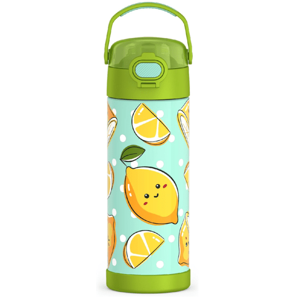 Thermos FUNtainer 14oz Kids Stainless Steel Insulated Bottle with Lemon Print, Green