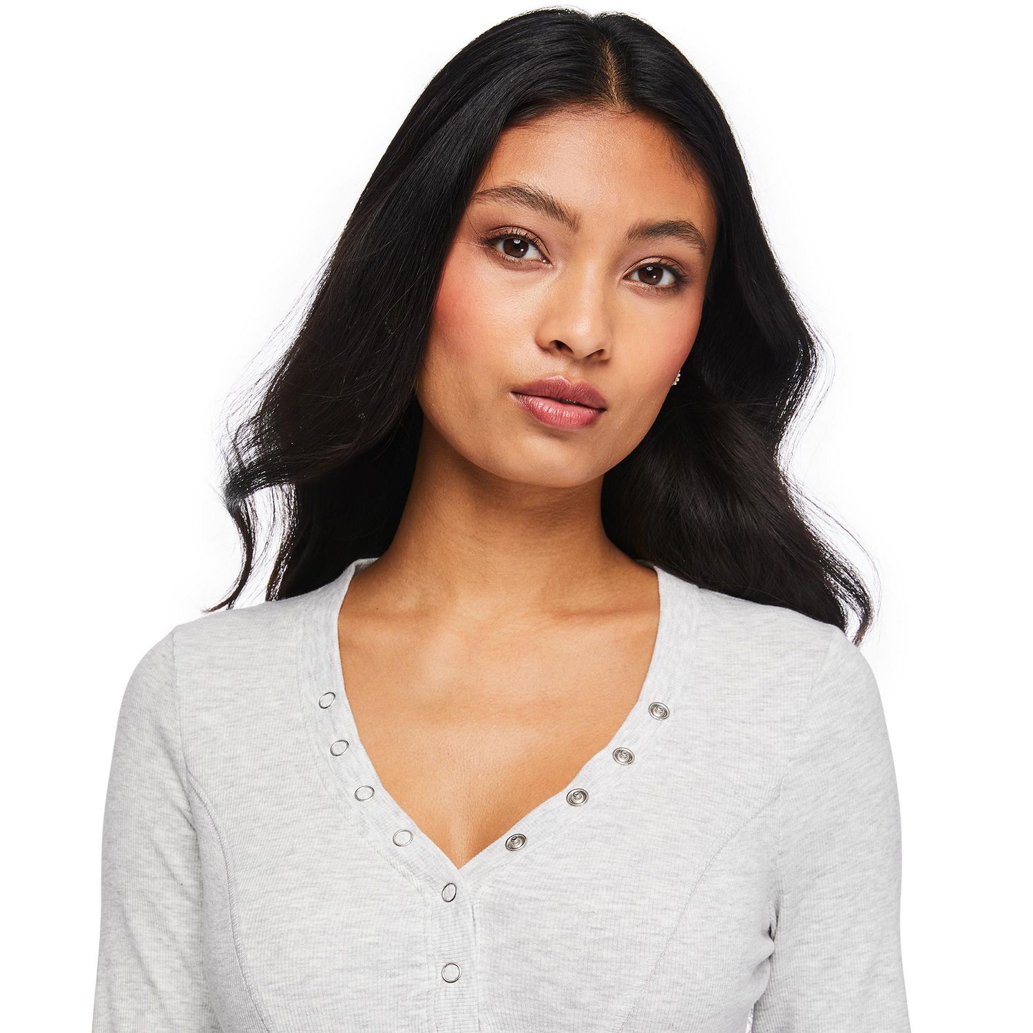 No Boundaries Women's Long-Sleeve Henley T-Shirt