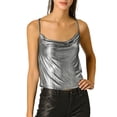 thumbnail image 1 of INSPIRE CHIC Camisole à Bretelles Spaghetti Métallisée Scintillante à Col Bénitier pour Femme, 1 of 6