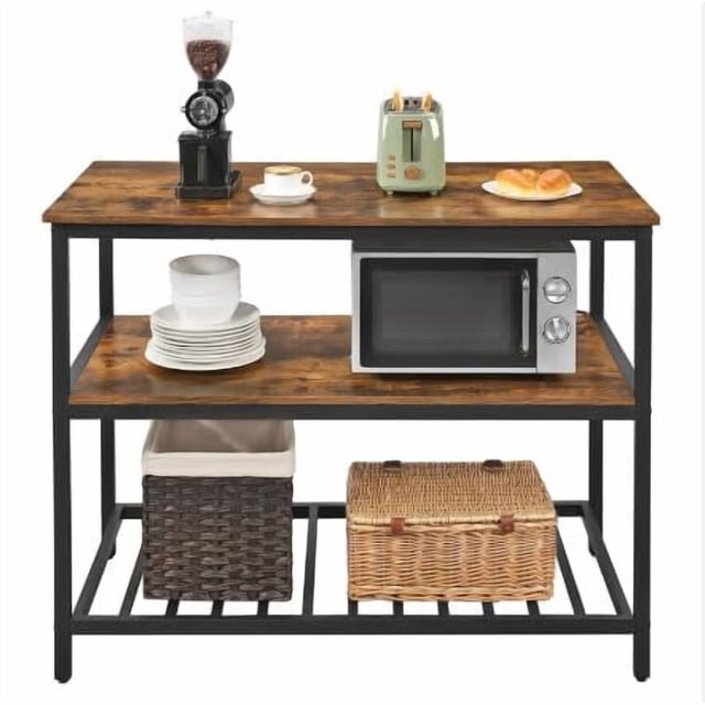 EDTara Heavy-Duty Metal Kitchen Island, 3-Tier Open Storage Shelves for Kitchen, Office, or Dining Room