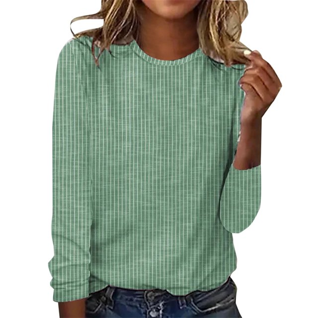 WTXUE T-Shirts à Manches Longues, Chandails à Col Rond pour Femmes Automne Hiver Décontractés à Rayures T-Shirt Haut Rayé Hauts Décontractés pour Femmes Vert/à Rayures TTG